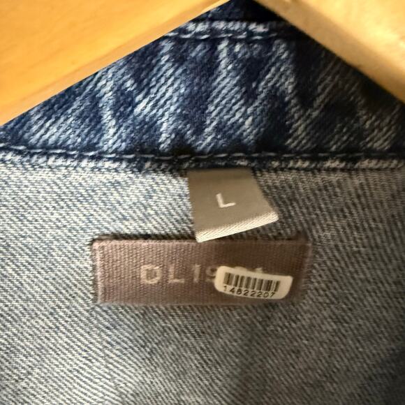 DL1961 Hannah Blue Denim Straight Leg Short Sleeve Collared Jean Jumpsuit Size L - Picture 13 of 14